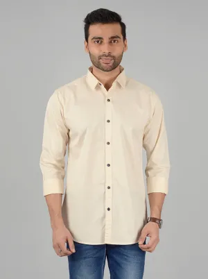 Cream Solid Slim Fit Casual Shirt | JadeBlue