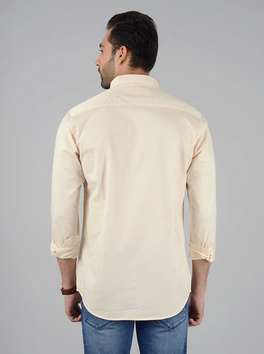 Cream Solid Slim Fit Casual Shirt | JadeBlue