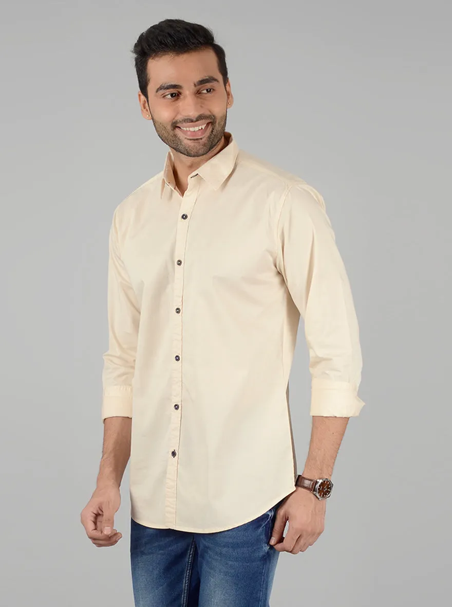 Cream Solid Slim Fit Casual Shirt | JadeBlue