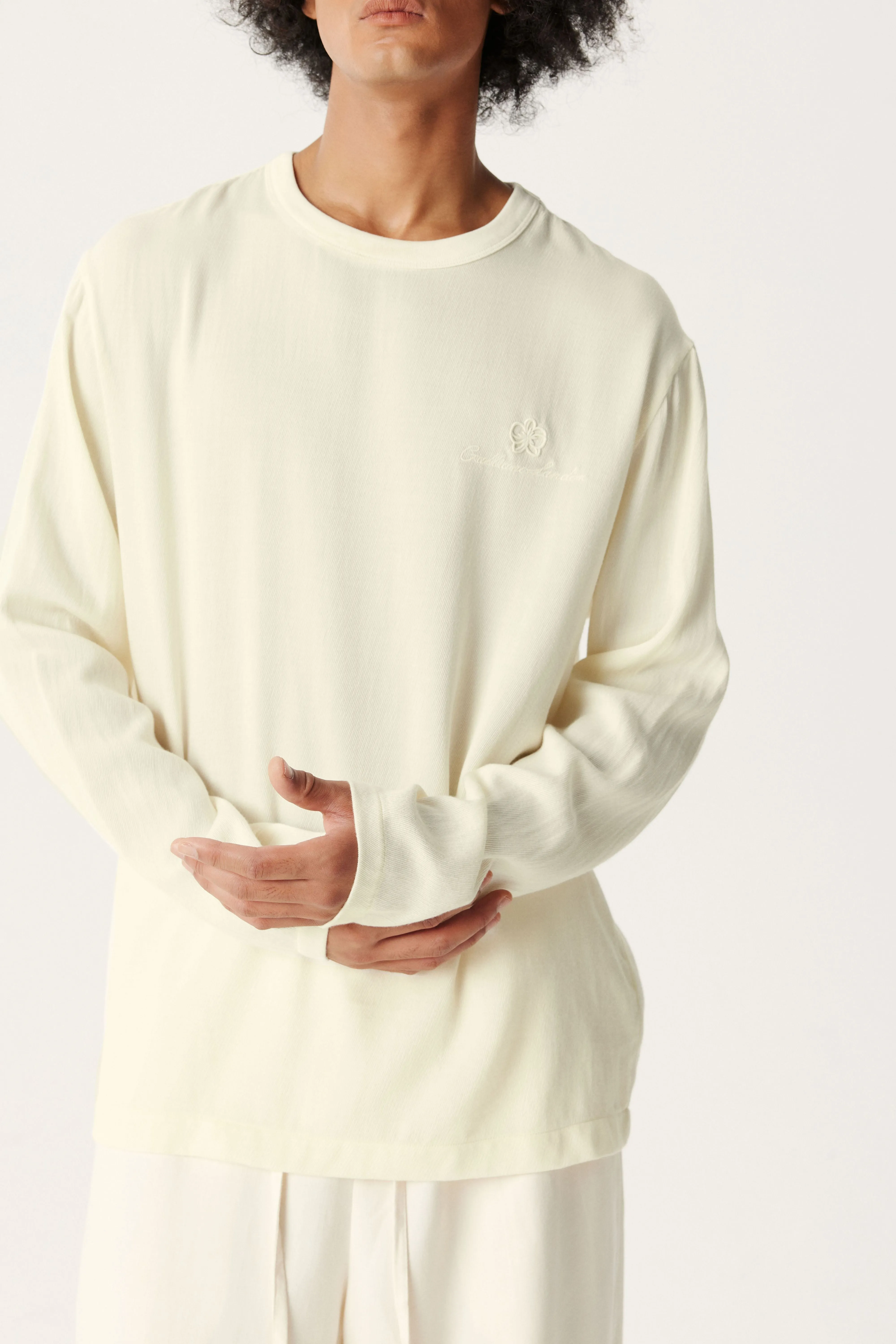 Cream White Tencel Wool Long-sleeved Shirt