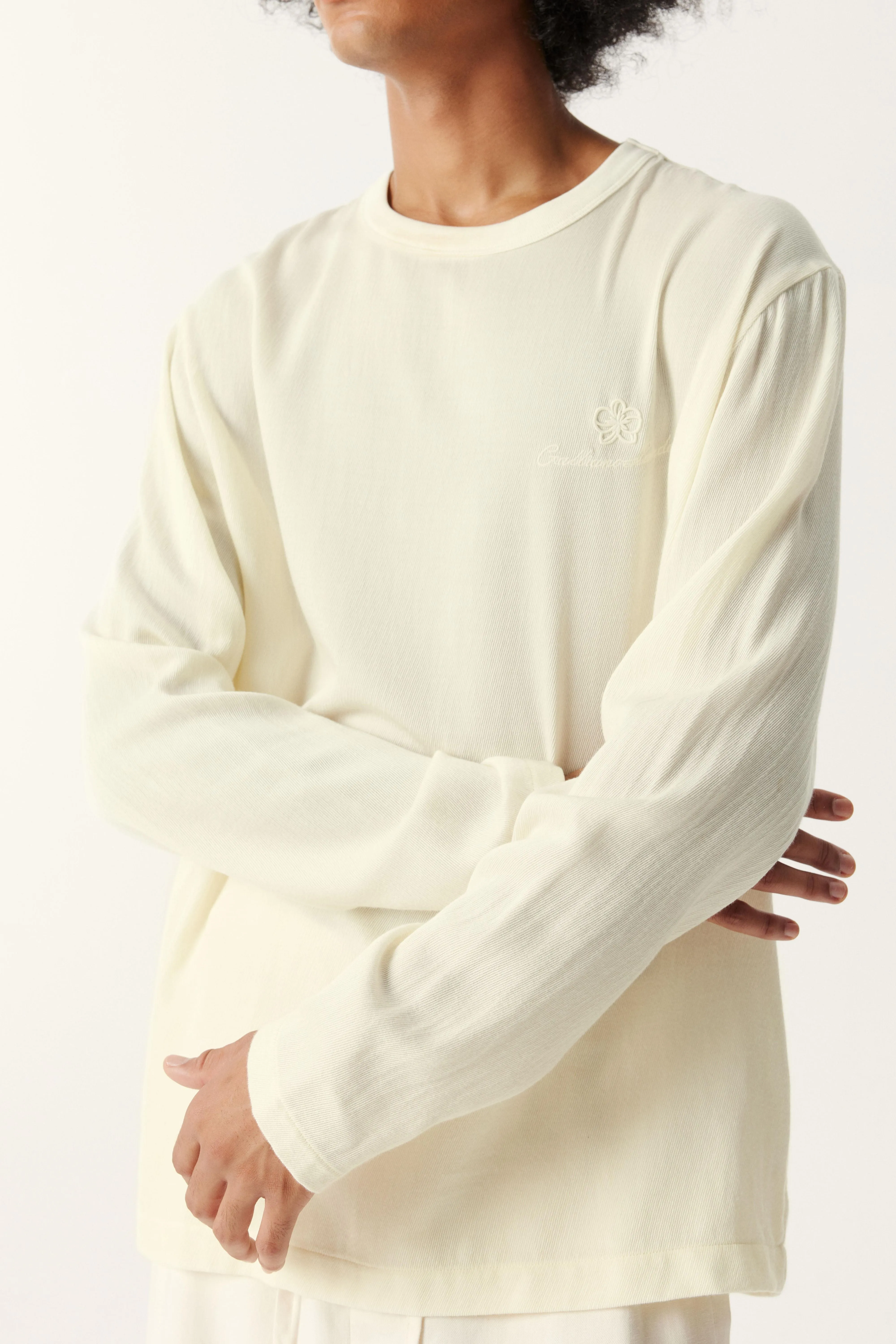 Cream White Tencel Wool Long-sleeved Shirt