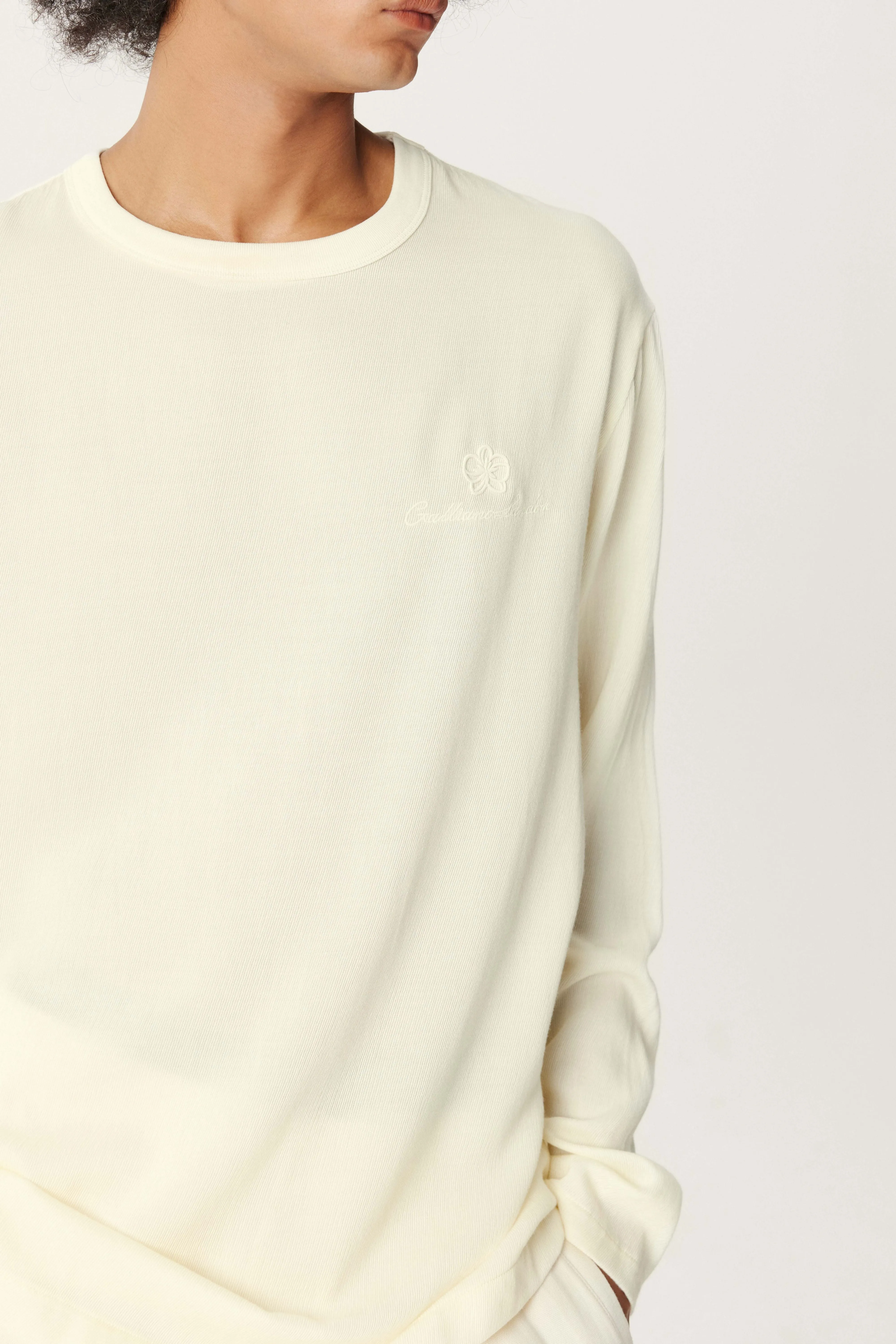 Cream White Tencel Wool Long-sleeved Shirt
