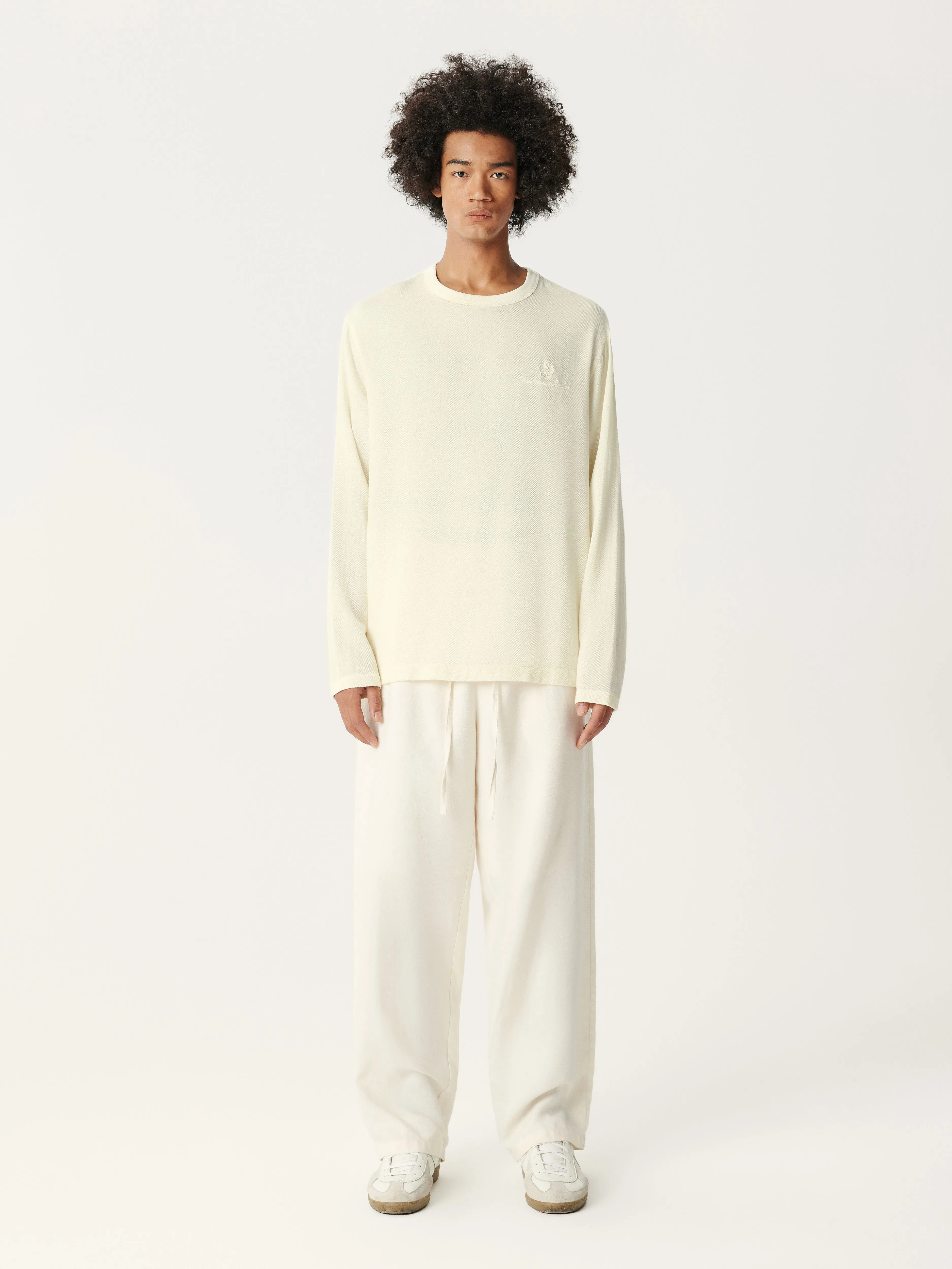 Cream White Tencel Wool Long-sleeved Shirt