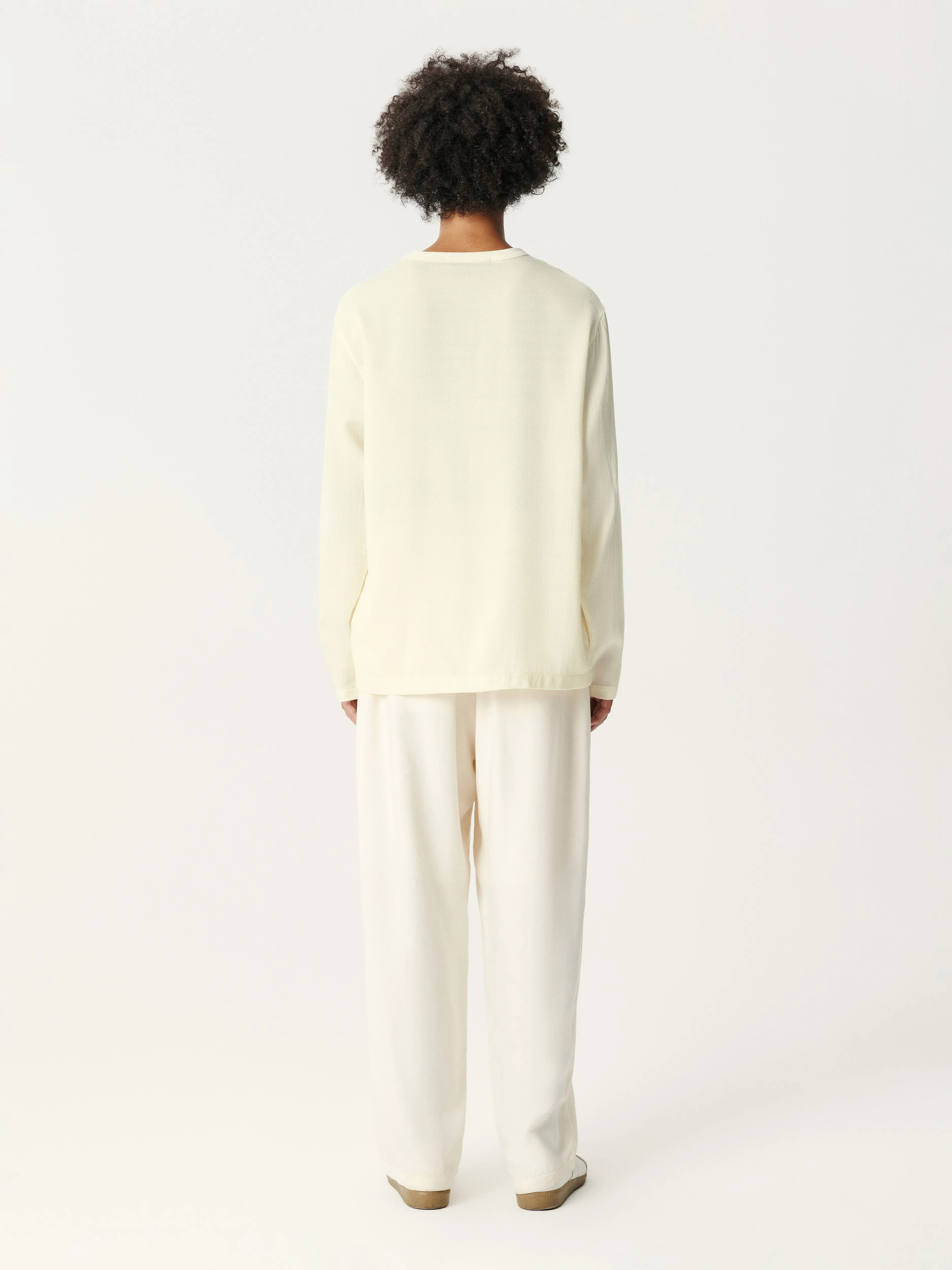 Cream White Tencel Wool Long-sleeved Shirt