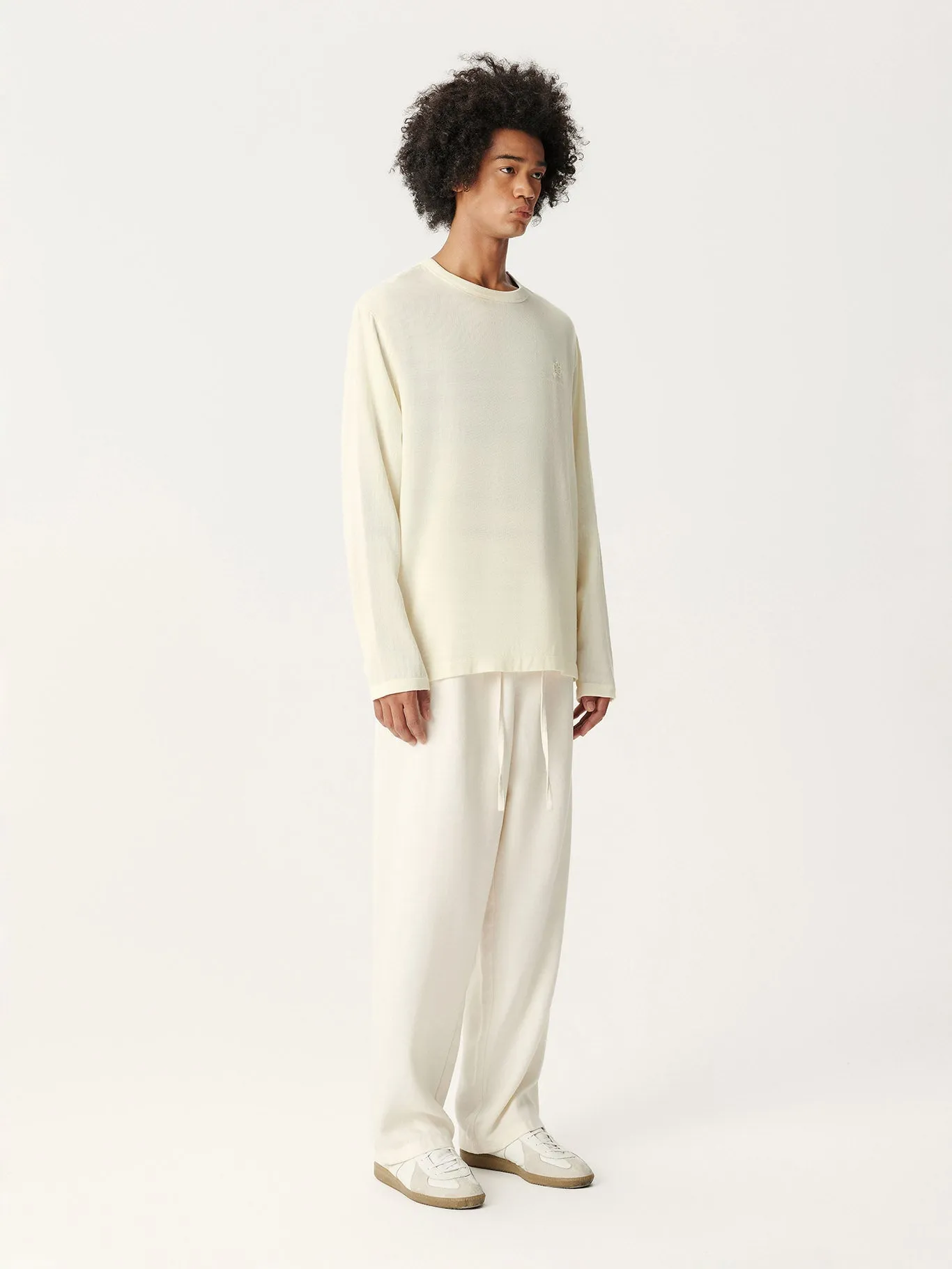 Cream White Tencel Wool Long-sleeved Shirt