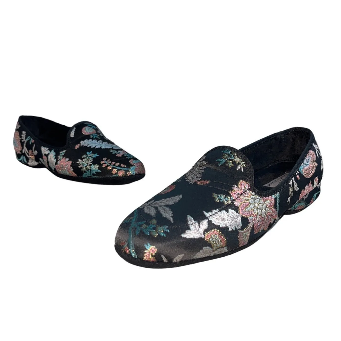 Daniel Green Women's Black Floral Canvas Meg House Flat Shoes Sz 8.5M - NWB