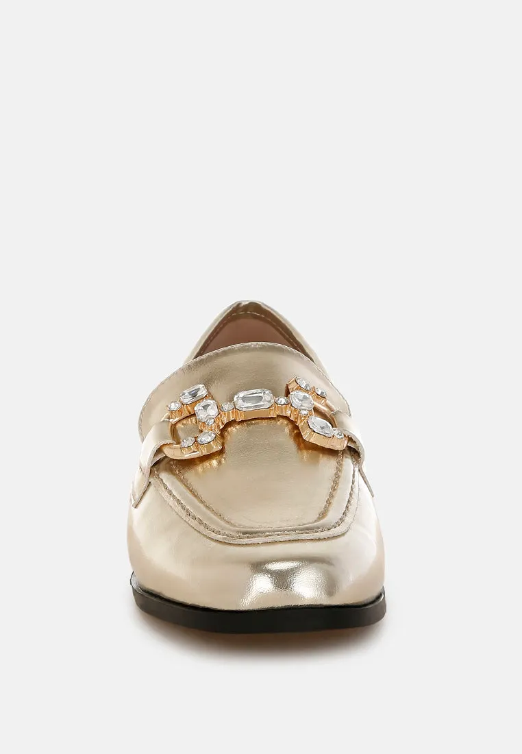 Diamante Horsebit Metallic Loafers By MODE
