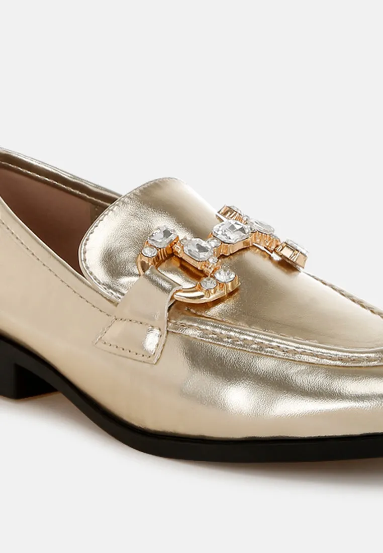 Diamante Horsebit Metallic Loafers By MODE