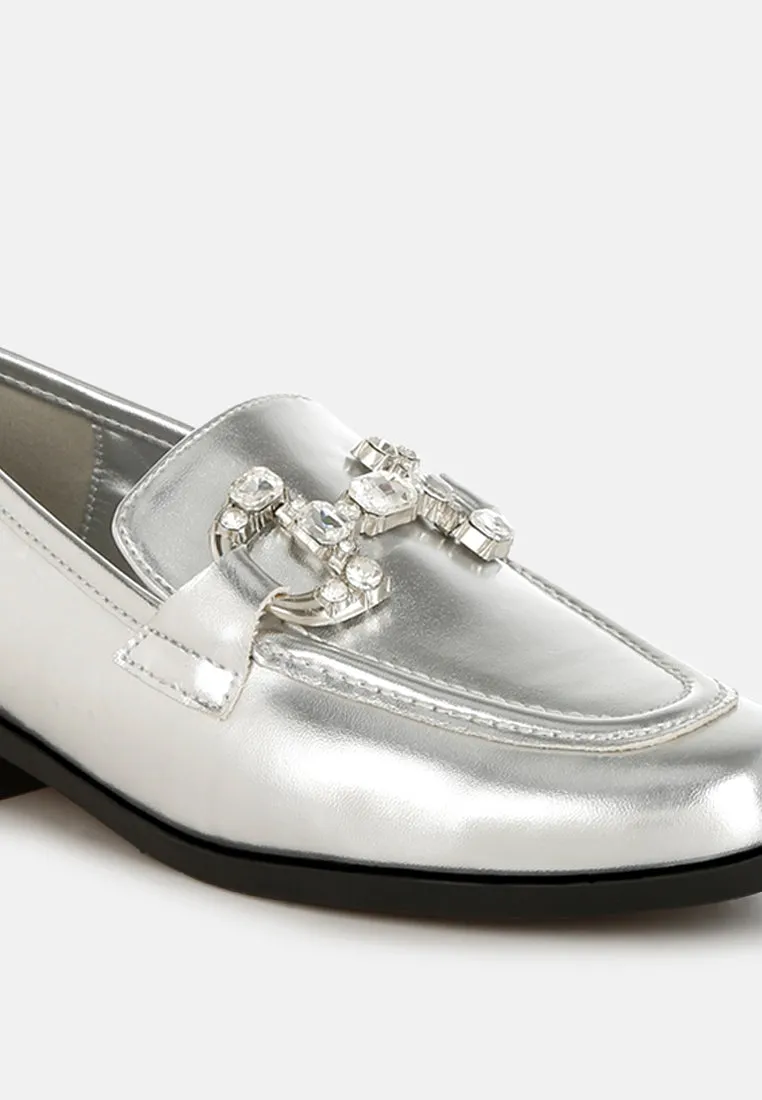 Diamante Horsebit Metallic Loafers By MODE