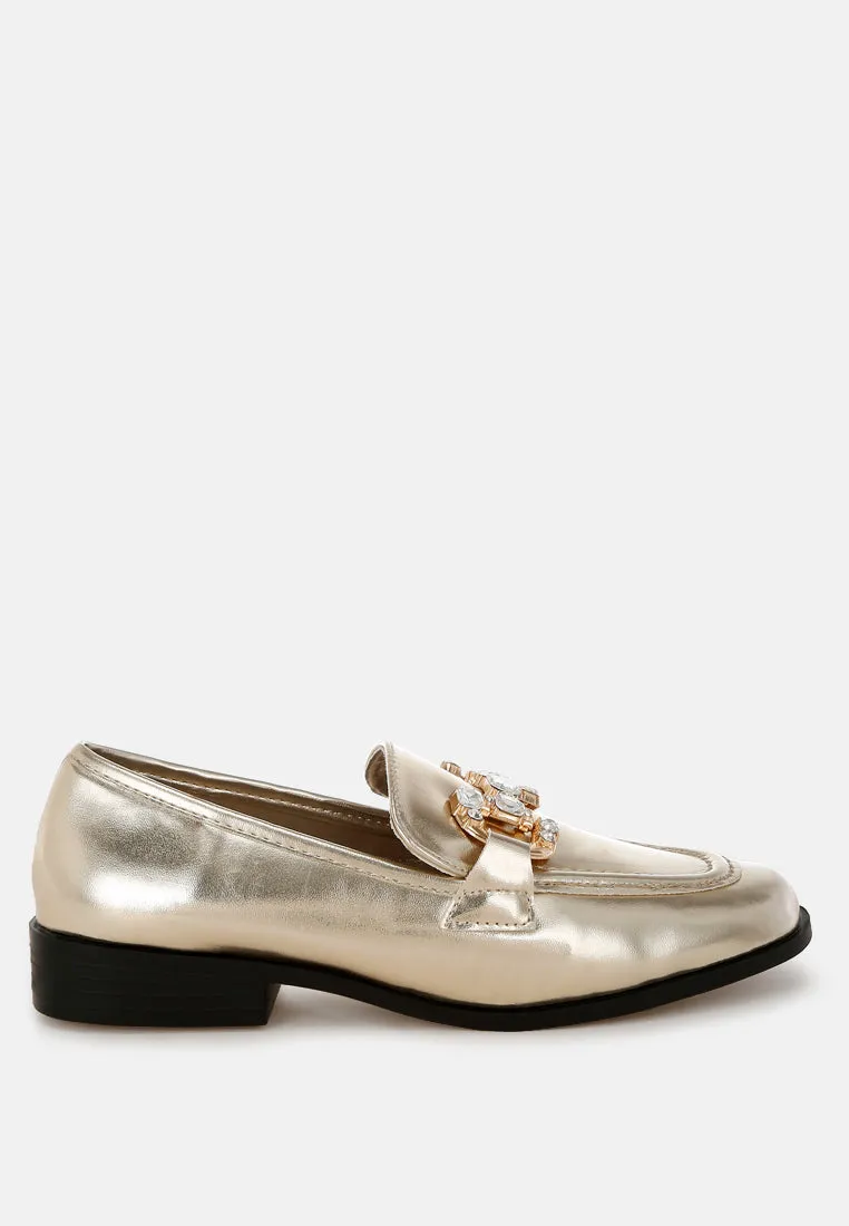 Diamante Horsebit Metallic Loafers By MODE
