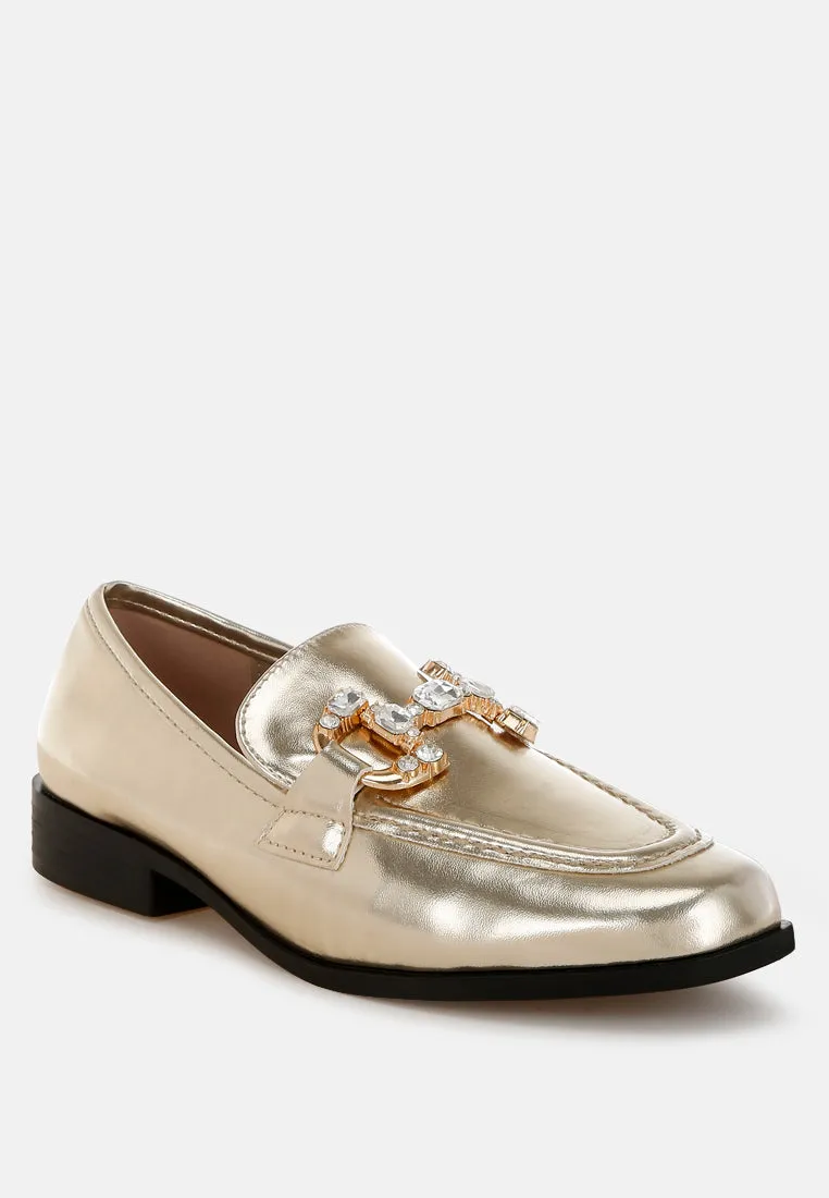 Diamante Horsebit Metallic Loafers By MODE