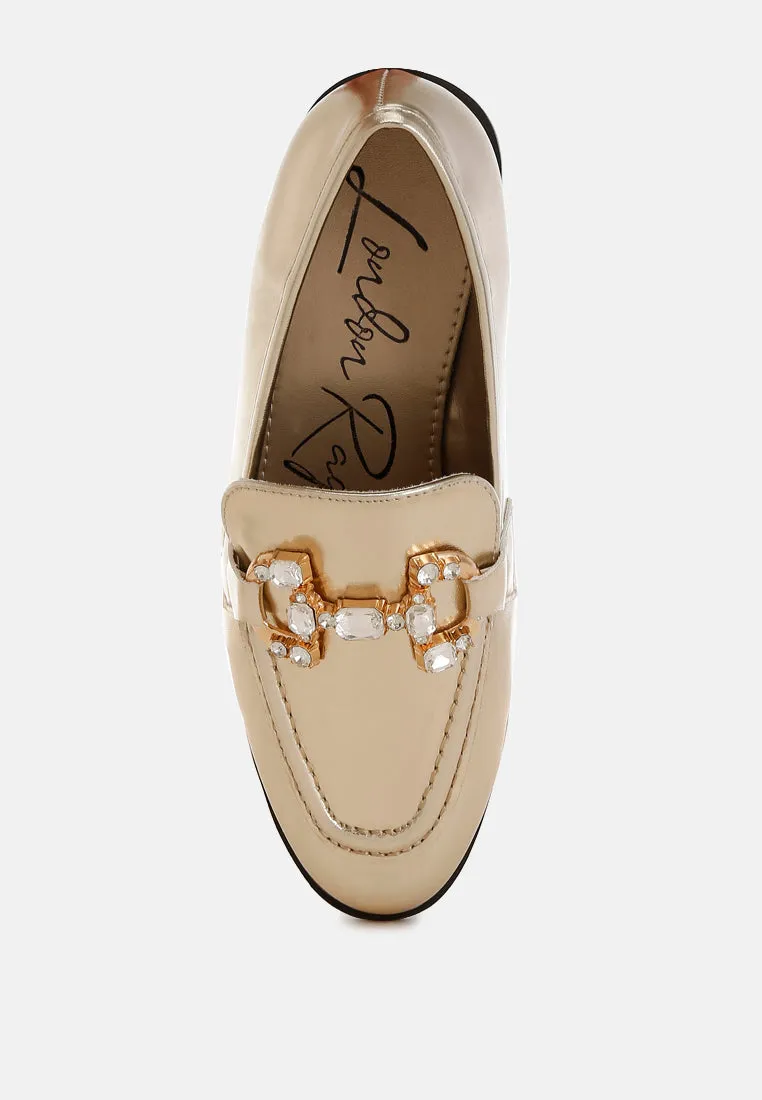 Diamante Horsebit Metallic Loafers By MODE