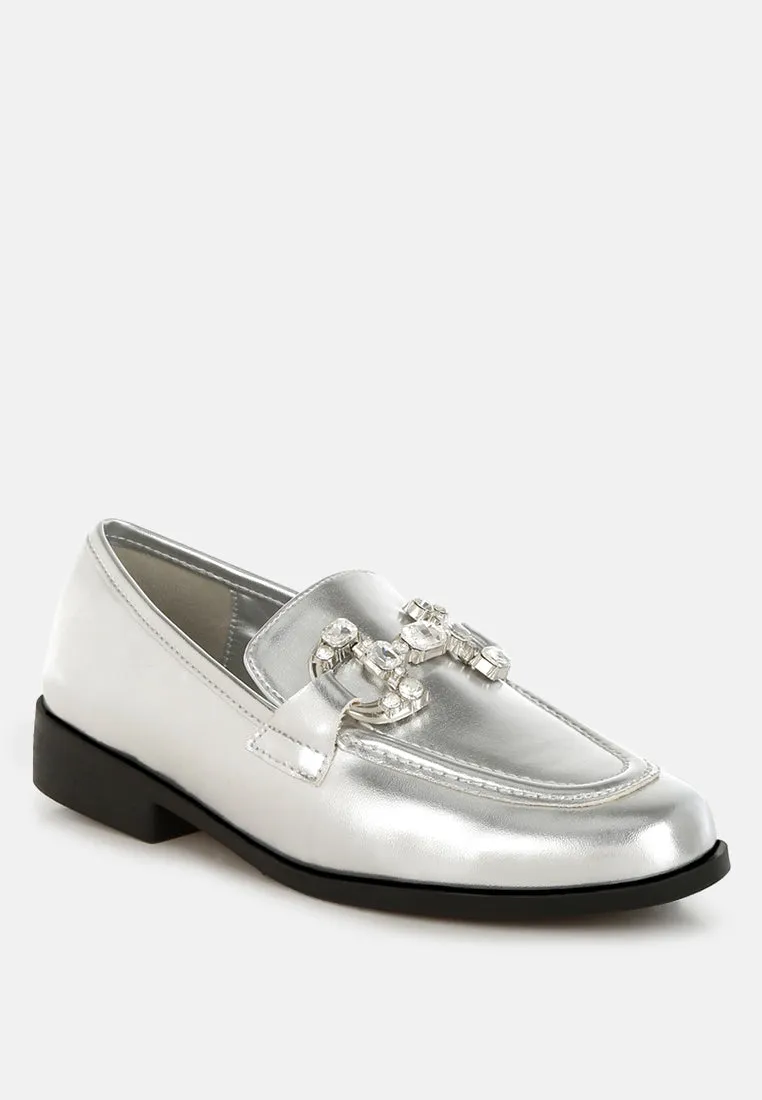Diamante Horsebit Metallic Loafers By MODE