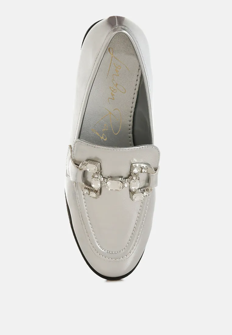 Diamante Horsebit Metallic Loafers By MODE