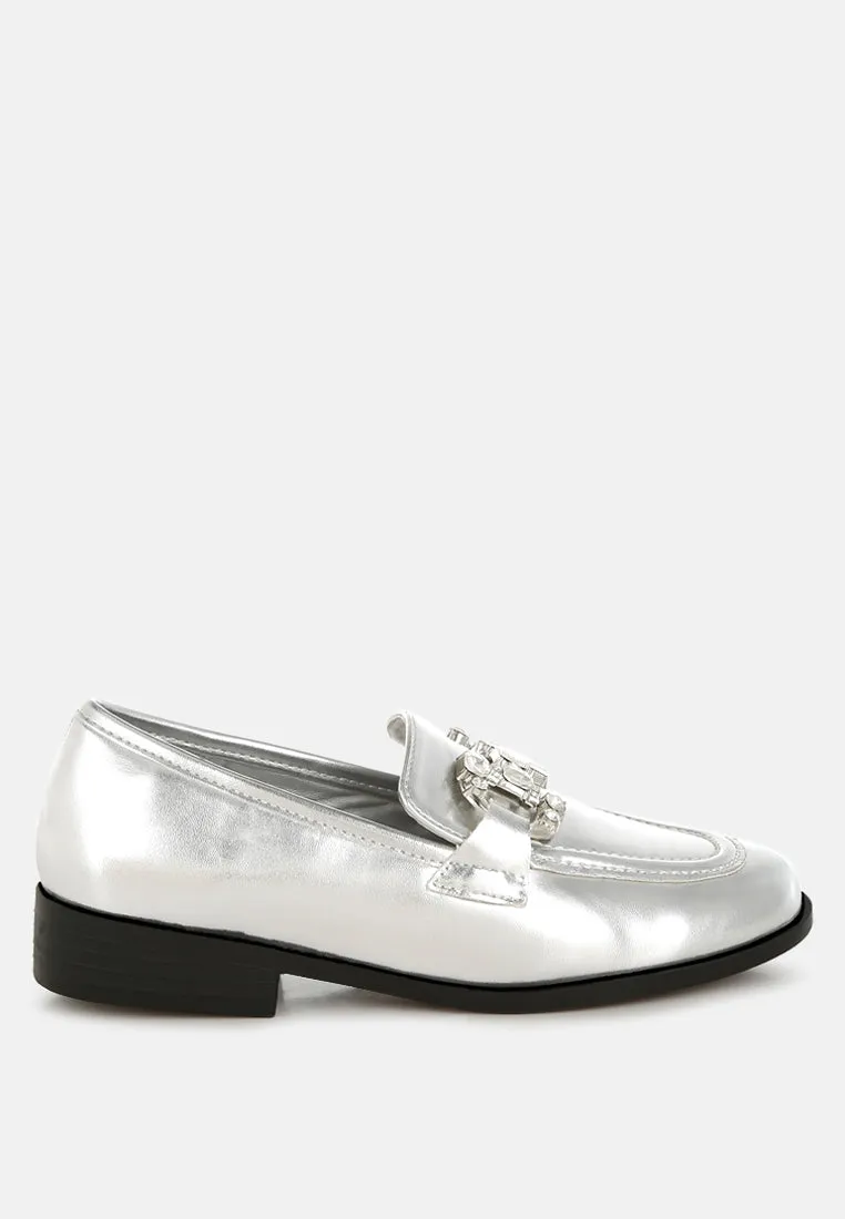 Diamante Horsebit Metallic Loafers By MODE