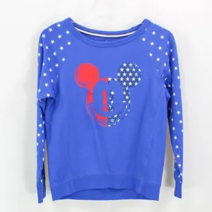 DISNEY Blue Stars Patriotic Mickey Round Neck Pullover Sweater