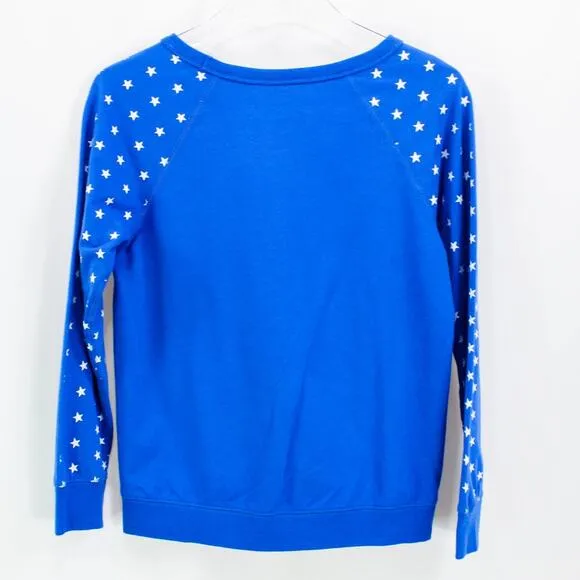 DISNEY Blue Stars Patriotic Mickey Round Neck Pullover Sweater