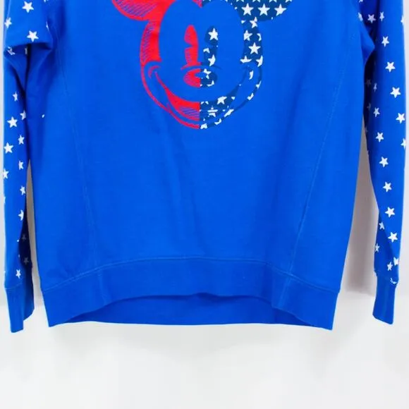 DISNEY Blue Stars Patriotic Mickey Round Neck Pullover Sweater
