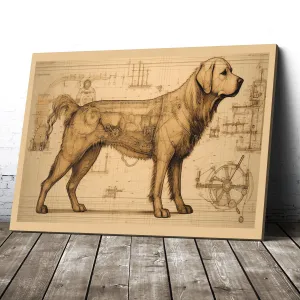 Drawings Golden Retriever 02 Dog Da Vinci Style Vintage Framed Canvas Prints Wall Art Hanging Home Decor