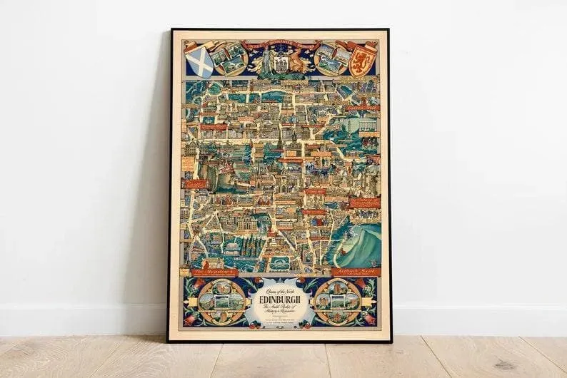 Edinburgh Vintage Map Wall Print| Edinburgh Canvas Wall Art