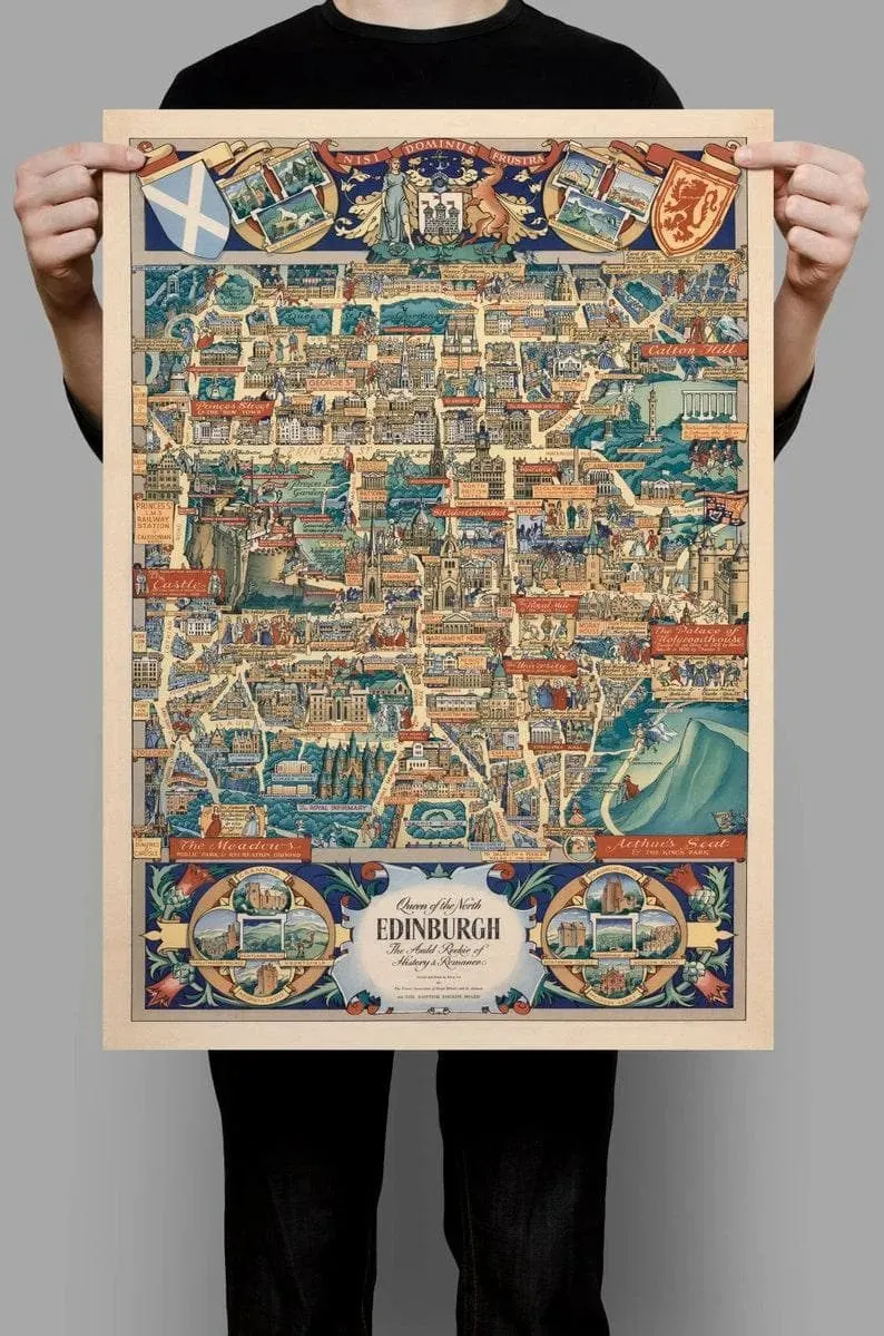 Edinburgh Vintage Map Wall Print| Edinburgh Canvas Wall Art