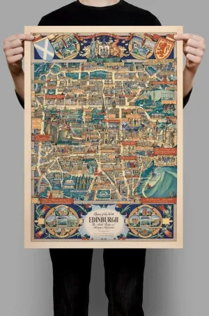 Edinburgh Vintage Map Wall Print| Edinburgh Canvas Wall Art