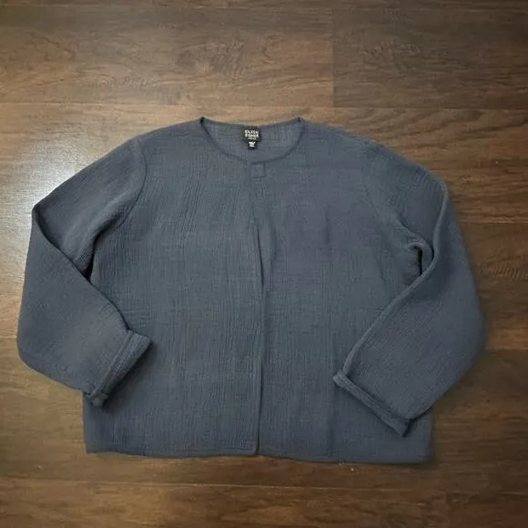 Eileen Fisher navy blue open front cardigan jacket size PM
