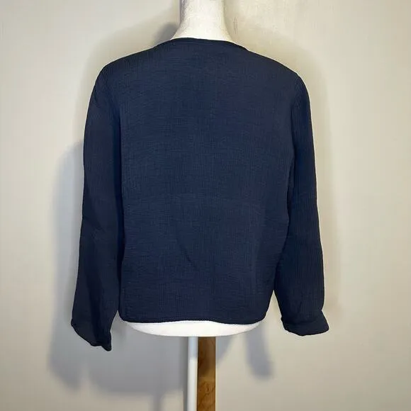 Eileen Fisher navy blue open front cardigan jacket size PM