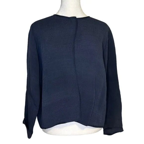 Eileen Fisher navy blue open front cardigan jacket size PM