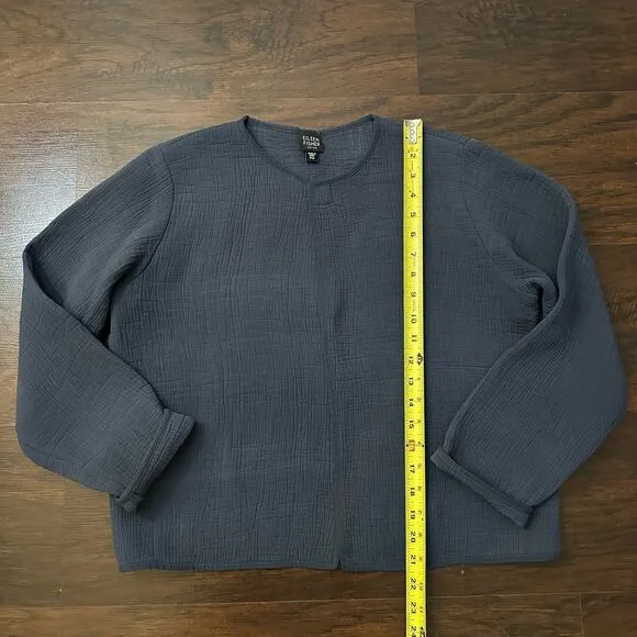 Eileen Fisher navy blue open front cardigan jacket size PM