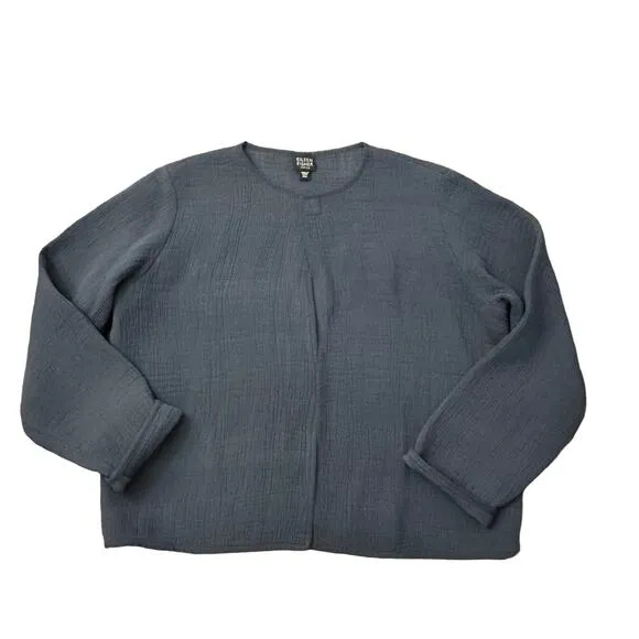 Eileen Fisher navy blue open front cardigan jacket size PM
