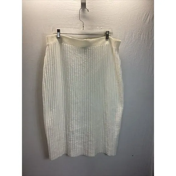 Eileen Fisher size LG Ivory Ribbed Tencel Pull On midi skirt career capsule