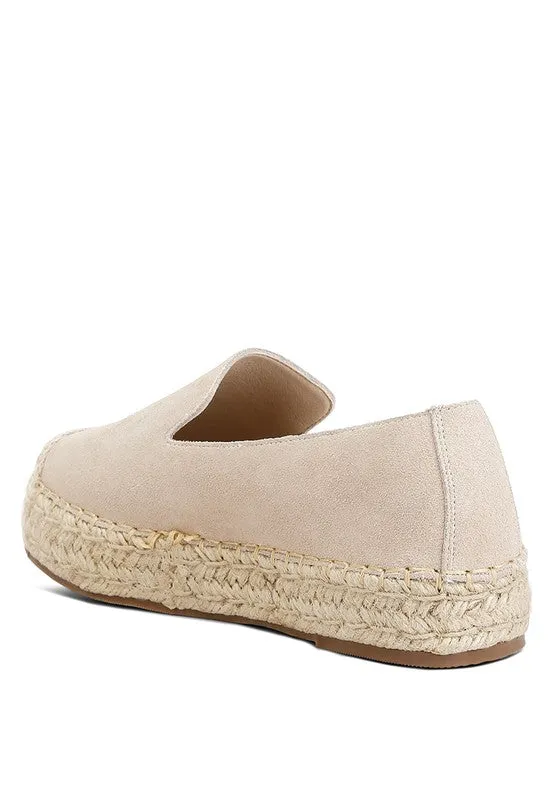 Ellerie Soft Suede Flatform Espadrilles - Woven Toe Cap, Beige & Blush