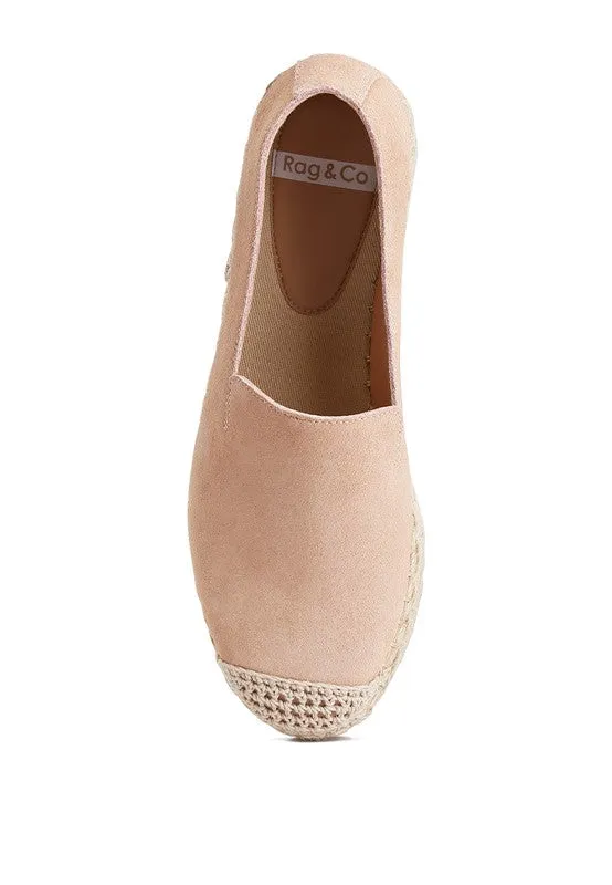 Ellerie Soft Suede Flatform Espadrilles - Woven Toe Cap, Beige & Blush