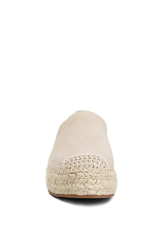 Ellerie Soft Suede Flatform Espadrilles - Woven Toe Cap, Beige & Blush