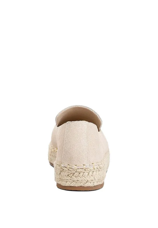 Ellerie Soft Suede Flatform Espadrilles - Woven Toe Cap, Beige & Blush