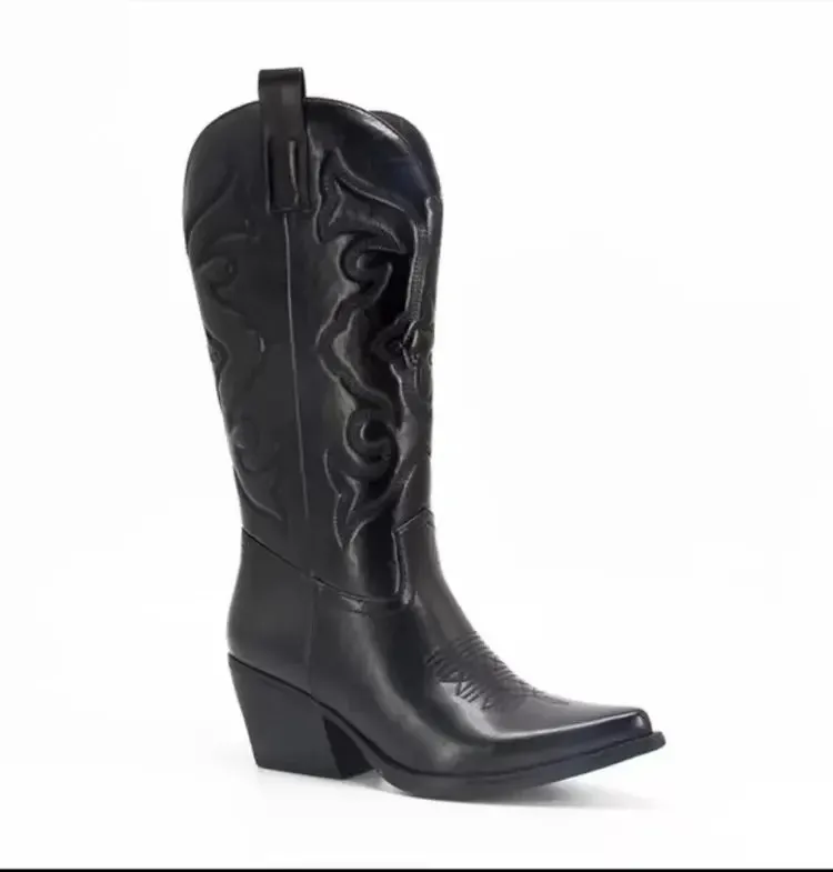 Embroidered Mid Calf Cowboy Boots