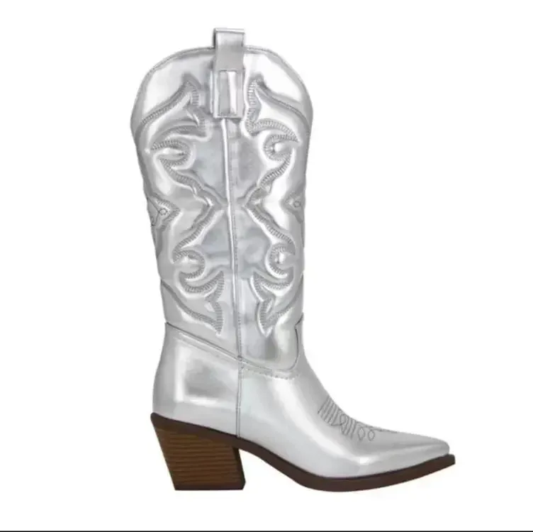 Embroidered Mid Calf Cowboy Boots