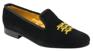 English Lions Motif Embroidered Velvet Slipper