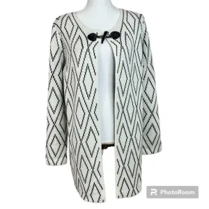 Escio Anthropologie White Black Diamond Business Casual Knit Statement Cardigan