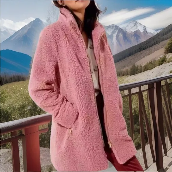 EUC Ann Taylor LOFT Gold Faux Fur Teddy Sherpa Coat🧥Women’s Size Small