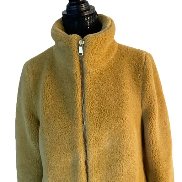 EUC Ann Taylor LOFT Gold Faux Fur Teddy Sherpa Coat🧥Women’s Size Small