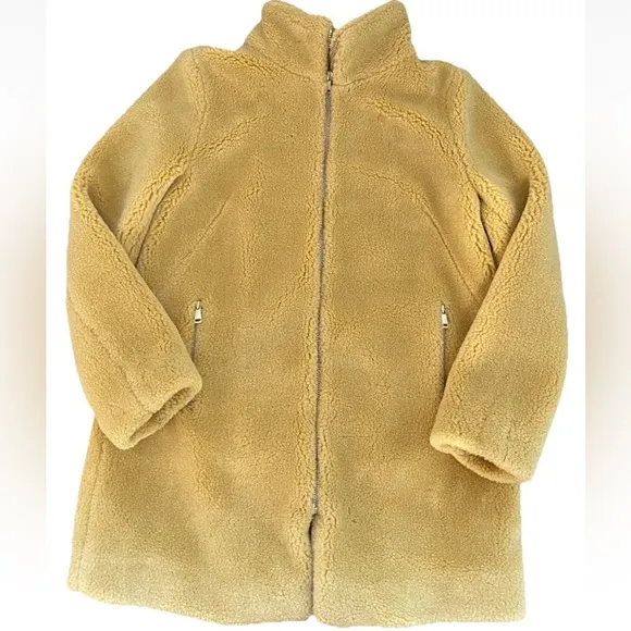 EUC Ann Taylor LOFT Gold Faux Fur Teddy Sherpa Coat🧥Women’s Size Small