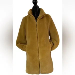 EUC Ann Taylor LOFT Gold Faux Fur Teddy Sherpa Coat🧥Women’s Size Small