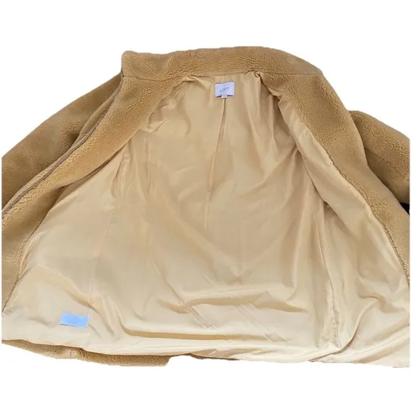 EUC Ann Taylor LOFT Gold Faux Fur Teddy Sherpa Coat🧥Women’s Size Small