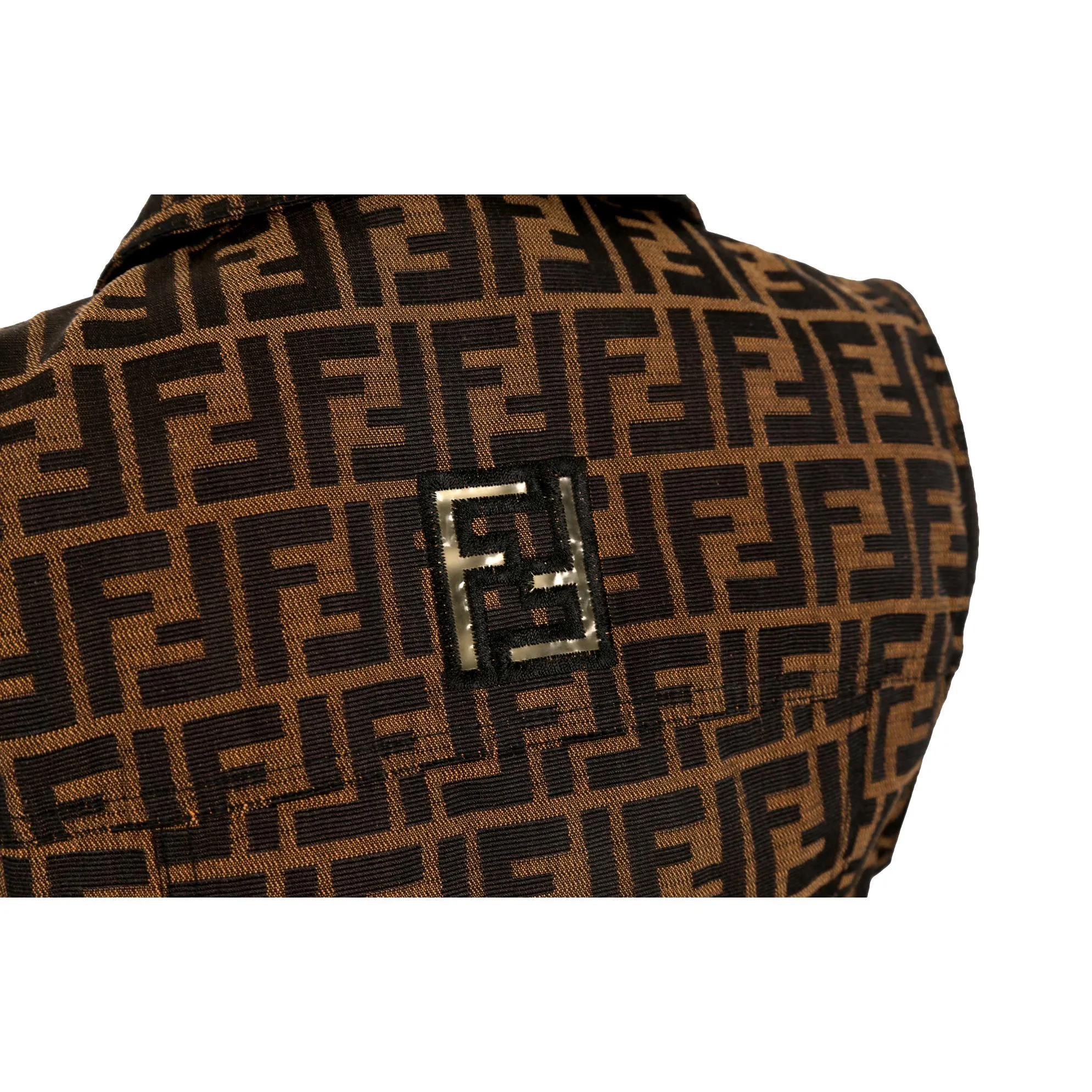 Fendi Brown Logo Button Up Collared Short Set