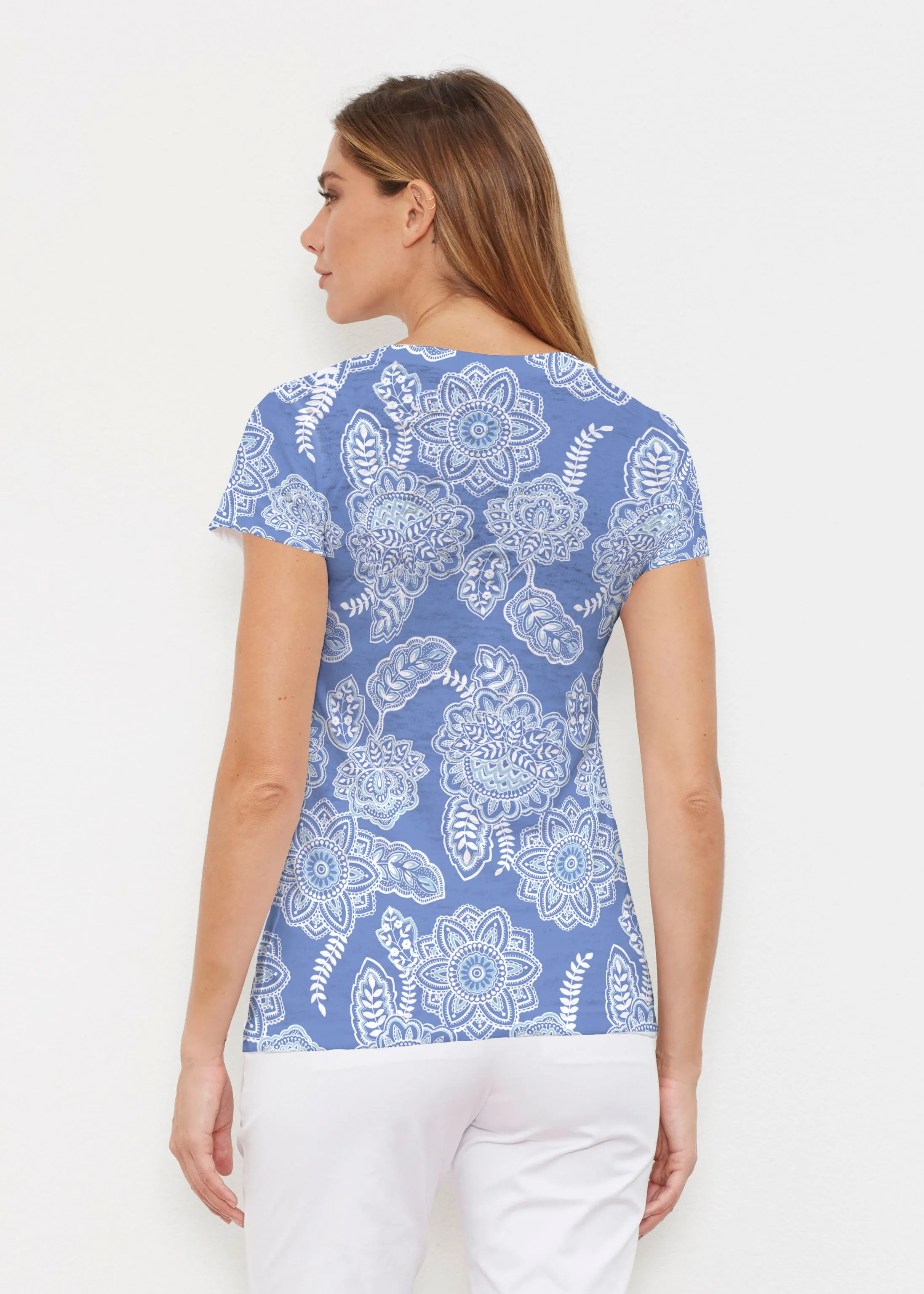 Floral Sunshine (13533) ~ Signature Cap Sleeve V-Neck Shirt