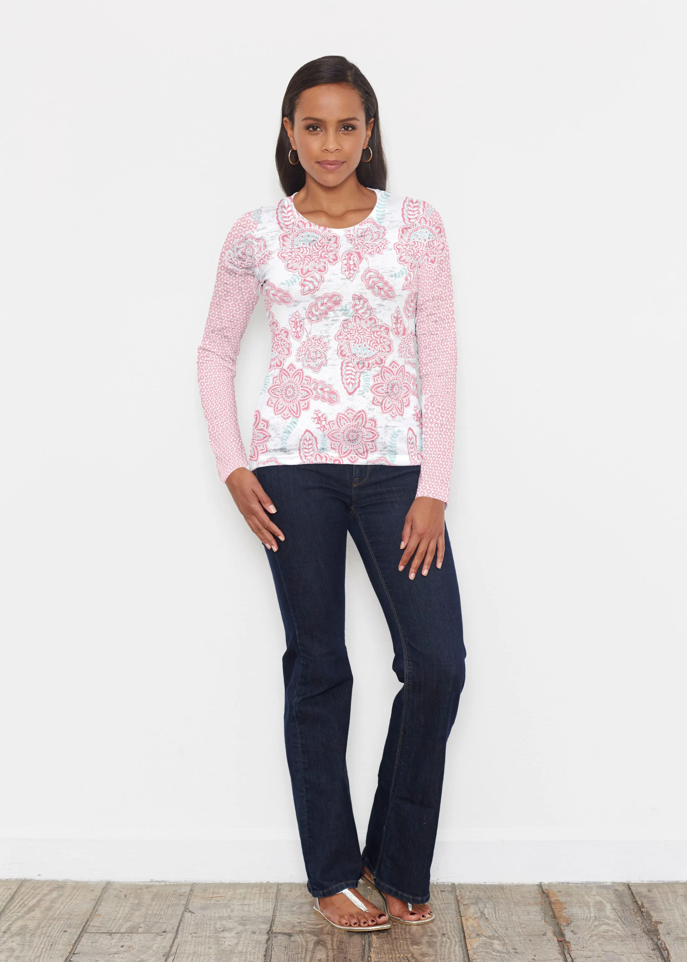 Floral Sunshine Pink (13543) ~ Signature Long Sleeve Crew Shirt