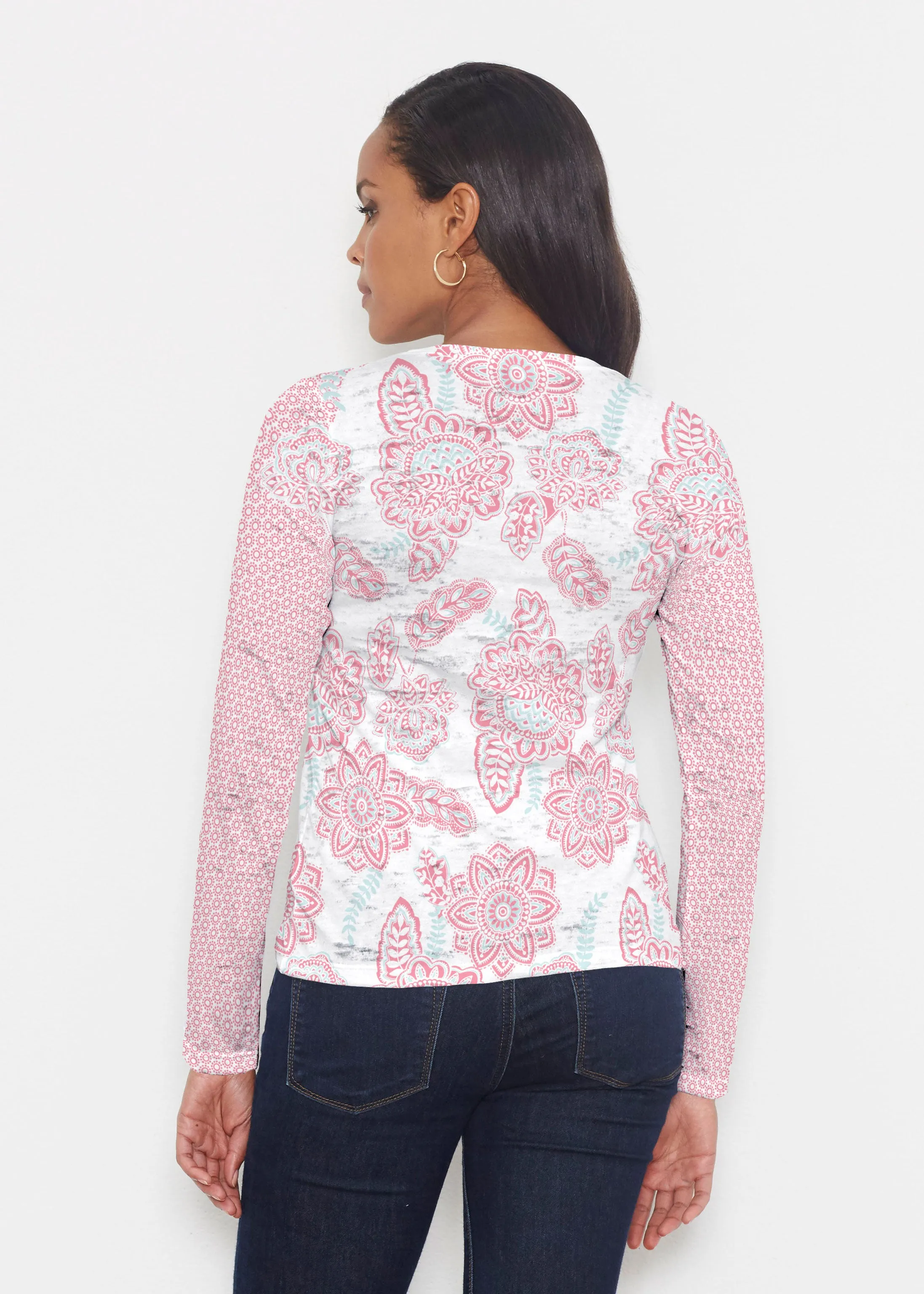 Floral Sunshine Pink (13543) ~ Signature Long Sleeve Crew Shirt