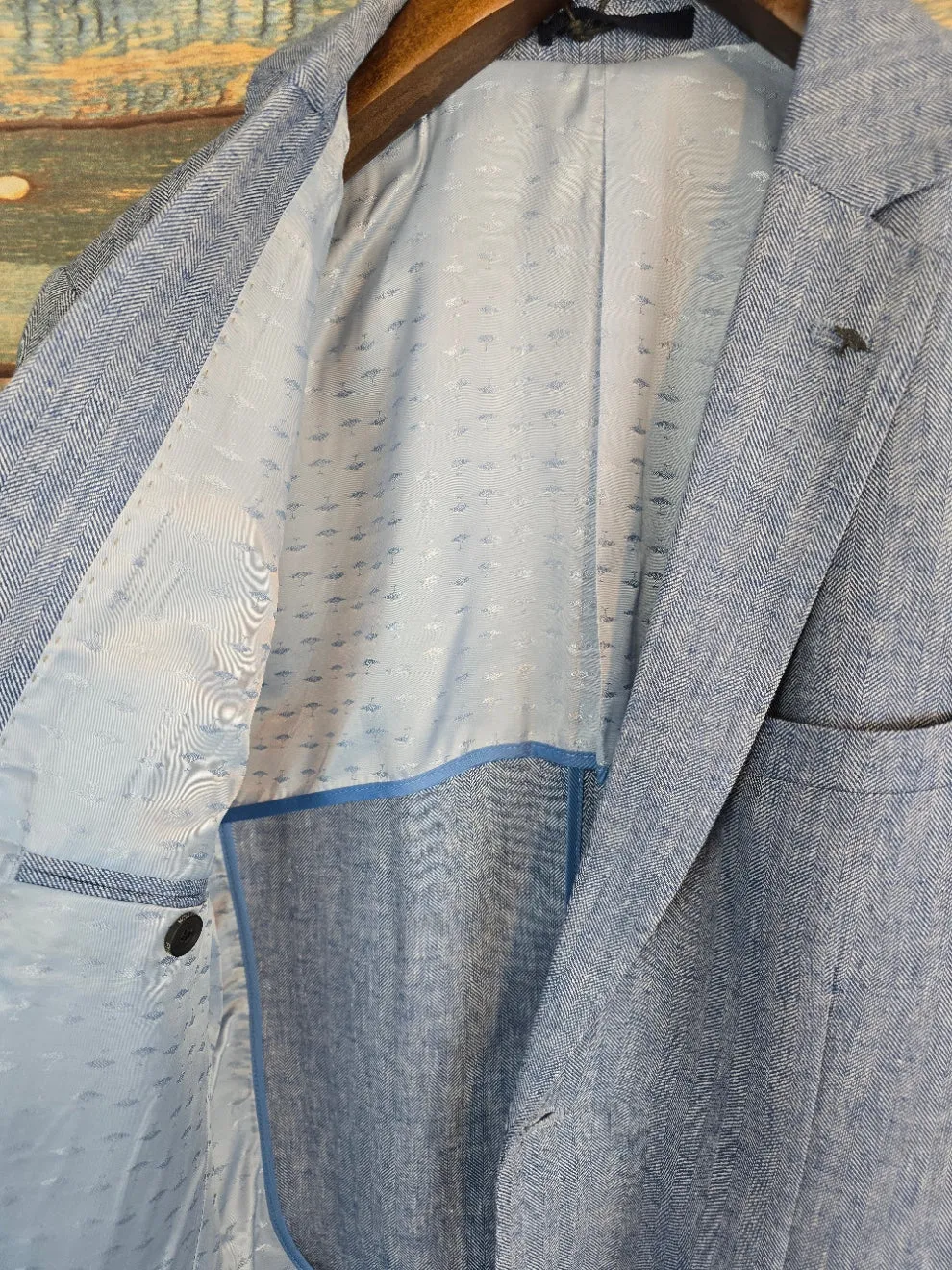FYNCH-HATTON Light Blue Linen Blend Herringbone Jacket